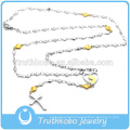 Top vente haute qualité chapelet conception haute collier en forme de perle en acier inoxydable croix collier avec pendentif croix